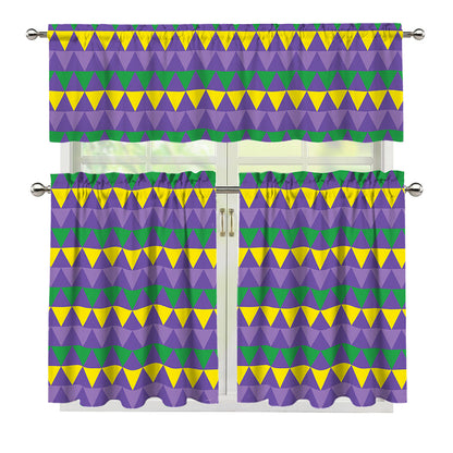 Geometric Mardi Gras Pattern Print 3 Piece Kitchen Curtains