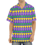 Geometric Mardi Gras Pattern Print Aloha Shirt