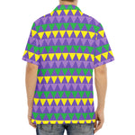 Geometric Mardi Gras Pattern Print Aloha Shirt