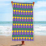 Geometric Mardi Gras Pattern Print Beach Towel