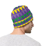 Geometric Mardi Gras Pattern Print Beanie
