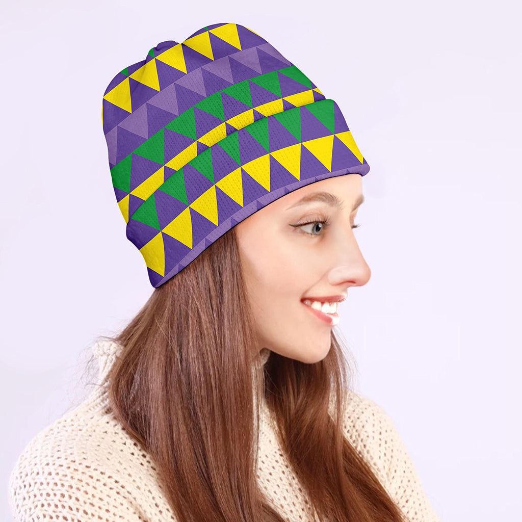 Geometric Mardi Gras Pattern Print Beanie