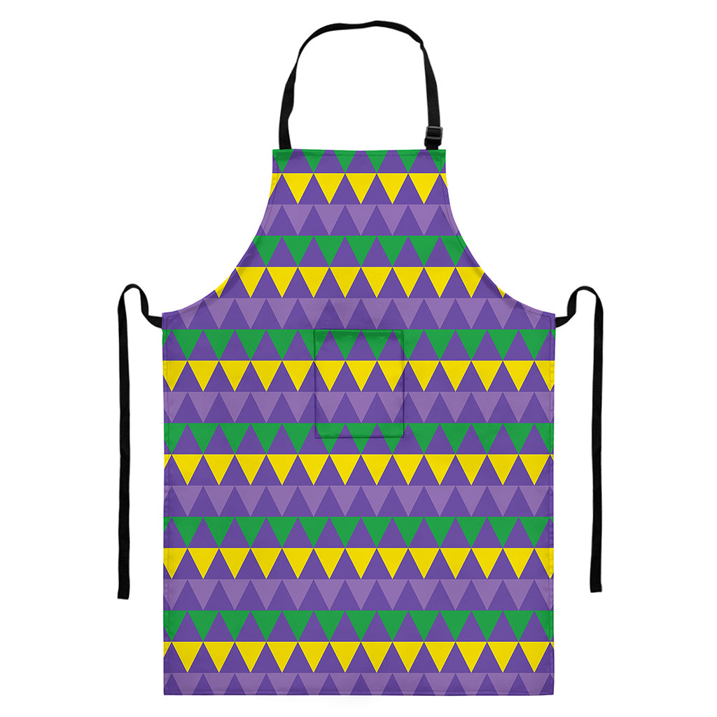 Geometric Mardi Gras Pattern Print Bib Apron With Pocket
