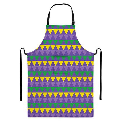 Geometric Mardi Gras Pattern Print Bib Apron With Pocket