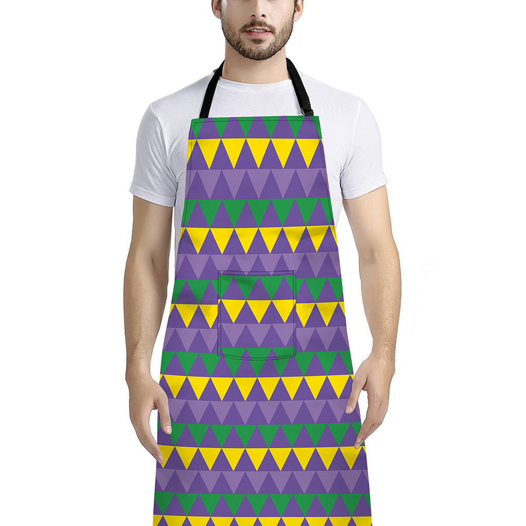 Geometric Mardi Gras Pattern Print Bib Apron With Pocket