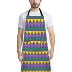 Geometric Mardi Gras Pattern Print Bib Apron With Pocket