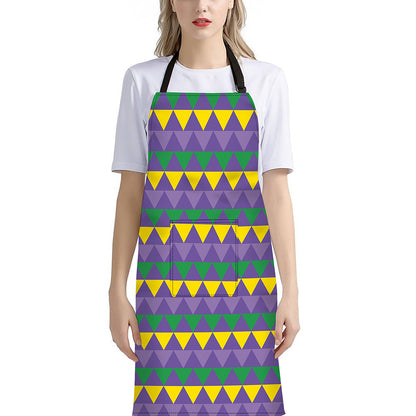 Geometric Mardi Gras Pattern Print Bib Apron With Pocket