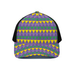 Geometric Mardi Gras Pattern Print Black Mesh Trucker Cap
