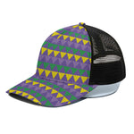 Geometric Mardi Gras Pattern Print Black Mesh Trucker Cap