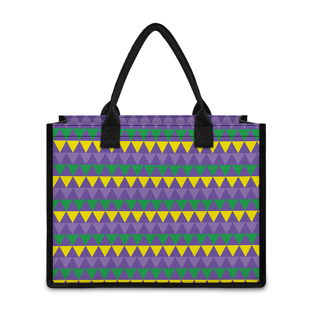 Geometric Mardi Gras Pattern Print Canvas Tote Bag