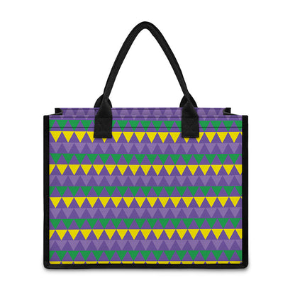 Geometric Mardi Gras Pattern Print Canvas Tote Bag