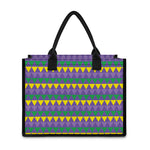 Geometric Mardi Gras Pattern Print Canvas Tote Bag