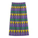 Geometric Mardi Gras Pattern Print Cotton Front Slit Maxi Skirt