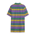 Geometric Mardi Gras Pattern Print Cotton Hawaiian Shirt