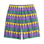 Geometric Mardi Gras Pattern Print Cotton Shorts