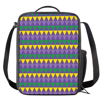 Geometric Mardi Gras Pattern Print Crossbody Lunch Bag