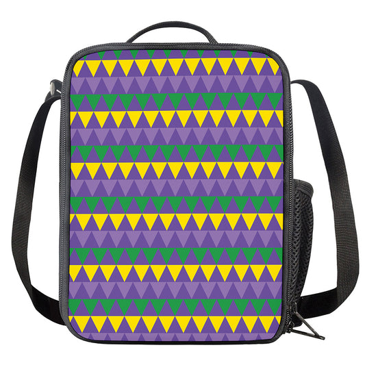 Geometric Mardi Gras Pattern Print Crossbody Lunch Bag
