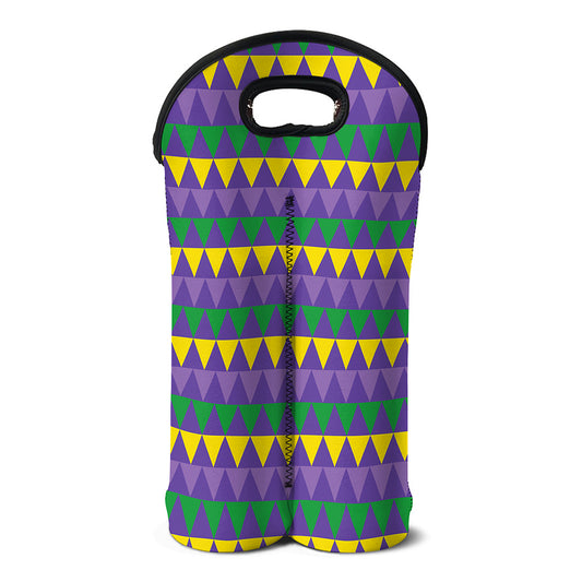 Geometric Mardi Gras Pattern Print Double Neoprene Wine Tote