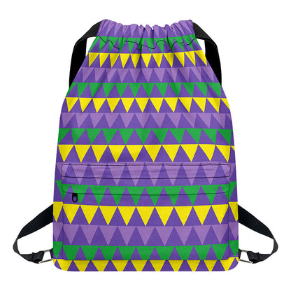 Geometric Mardi Gras Pattern Print Drawstring Backpack