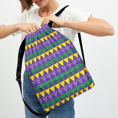 Geometric Mardi Gras Pattern Print Drawstring Backpack