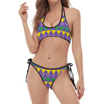 Geometric Mardi Gras Pattern Print Halter Scoop Tie Side Bikini