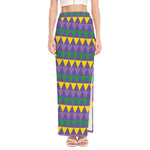 Geometric Mardi Gras Pattern Print High Slit Maxi Skirt