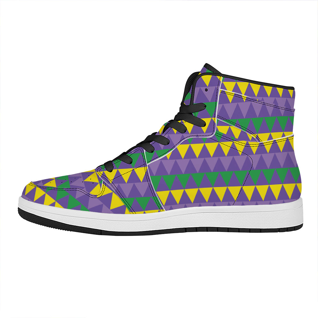 Geometric Mardi Gras Pattern Print High Top Leather Sneakers