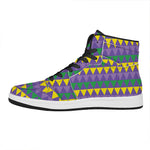 Geometric Mardi Gras Pattern Print High Top Leather Sneakers
