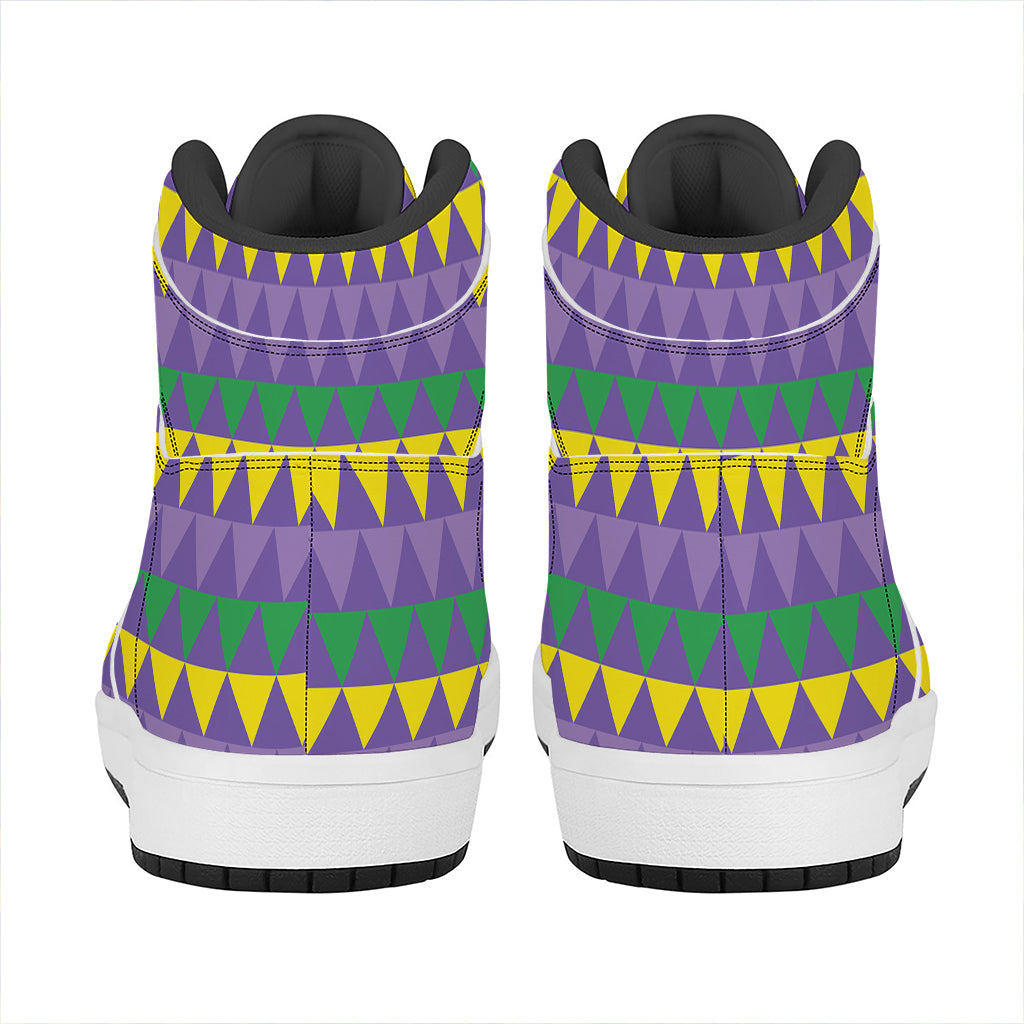 Geometric Mardi Gras Pattern Print High Top Leather Sneakers