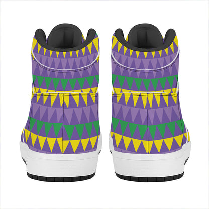 Geometric Mardi Gras Pattern Print High Top Leather Sneakers