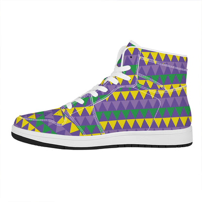 Geometric Mardi Gras Pattern Print High Top Leather Sneakers