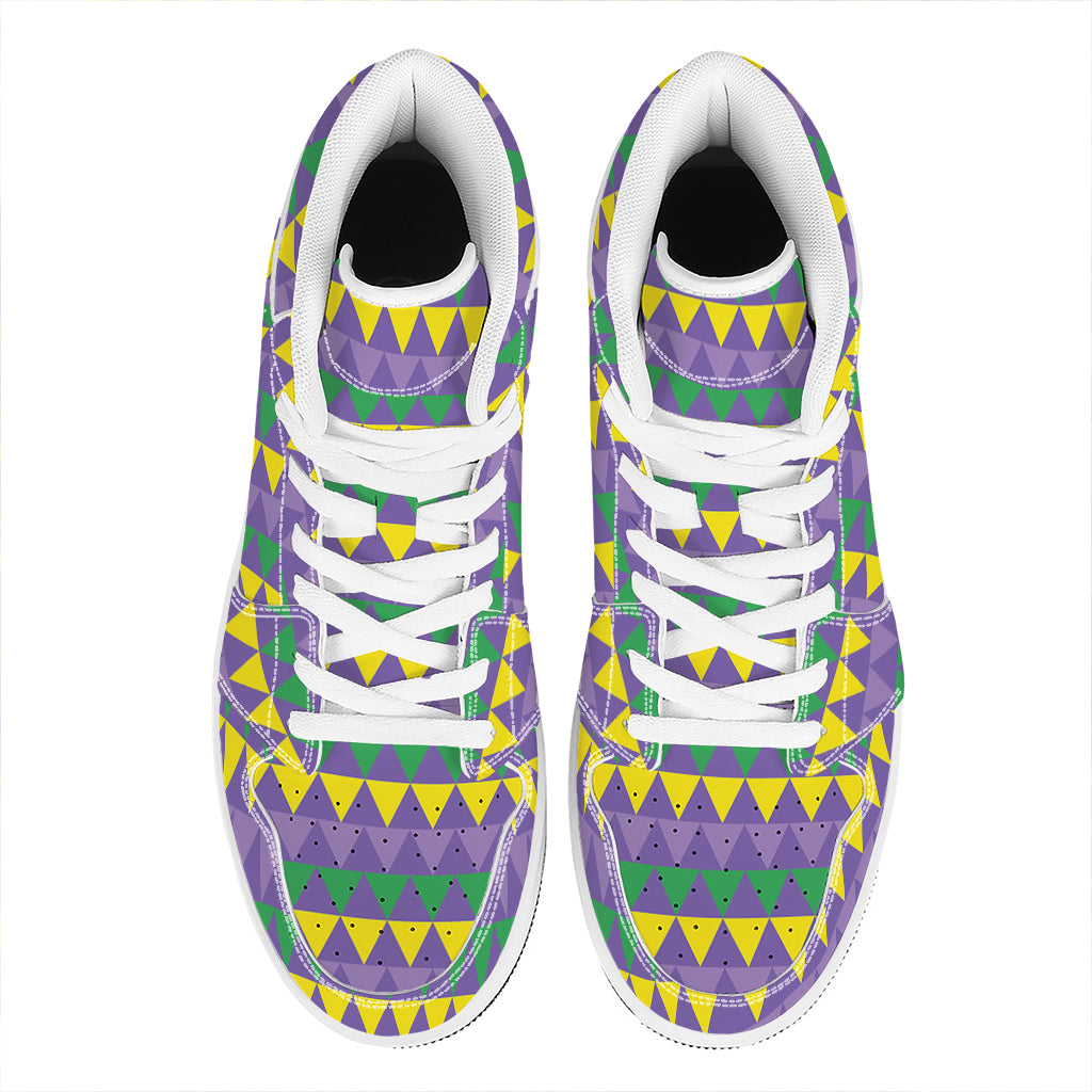 Geometric Mardi Gras Pattern Print High Top Leather Sneakers