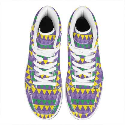 Geometric Mardi Gras Pattern Print High Top Leather Sneakers