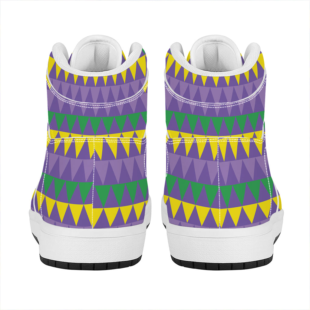 Geometric Mardi Gras Pattern Print High Top Leather Sneakers