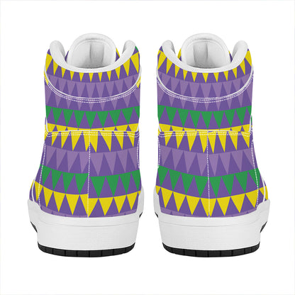 Geometric Mardi Gras Pattern Print High Top Leather Sneakers