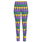 Geometric Mardi Gras Pattern Print High-Waisted Pocket Leggings
