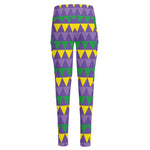 Geometric Mardi Gras Pattern Print High-Waisted Pocket Leggings