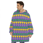 Geometric Mardi Gras Pattern Print Hoodie Blanket