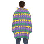 Geometric Mardi Gras Pattern Print Hoodie Blanket