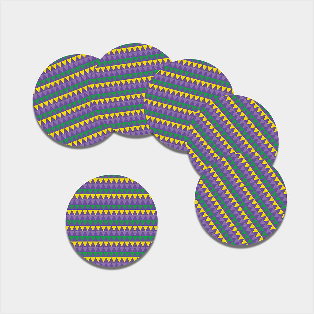 Geometric Mardi Gras Pattern Print Leather Coaster Set