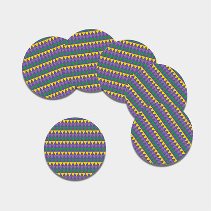Geometric Mardi Gras Pattern Print Leather Coaster Set