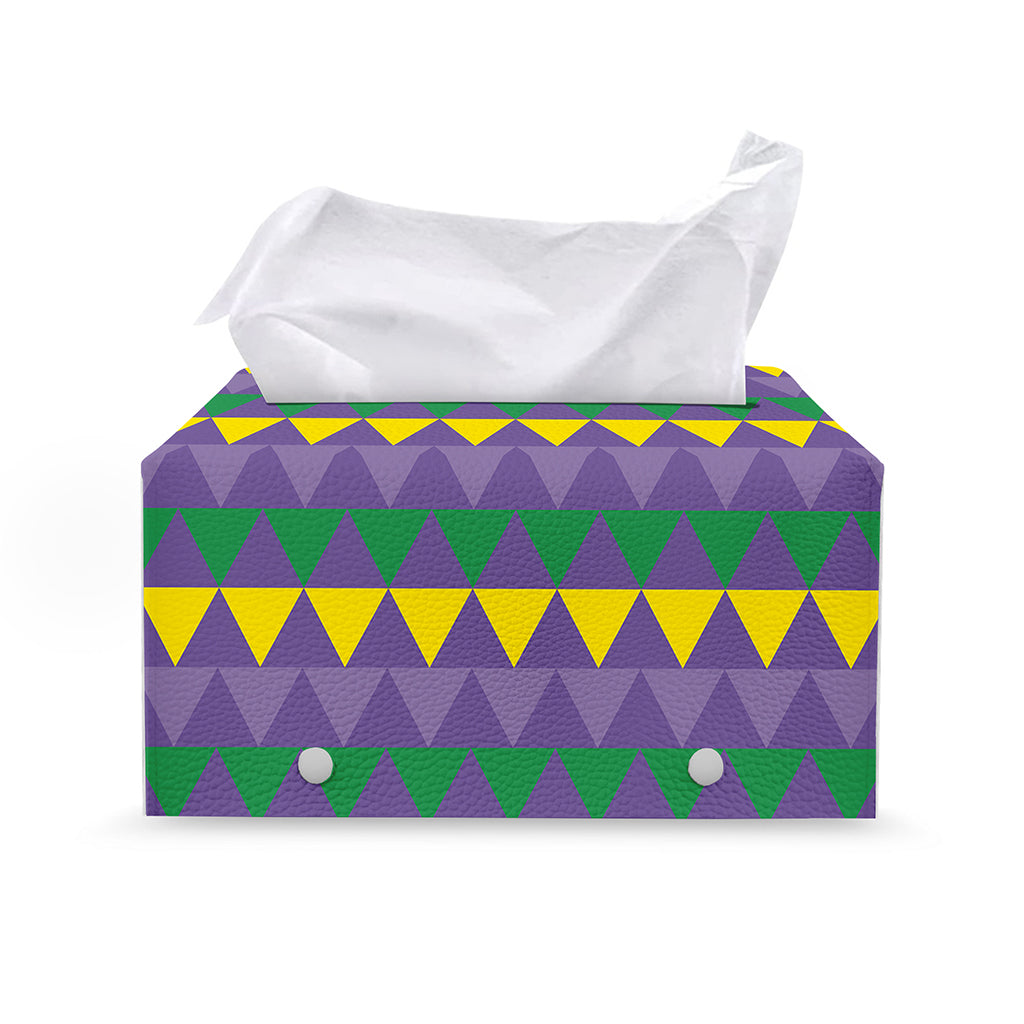 Geometric Mardi Gras Pattern Print Leather Tissue Box Cover