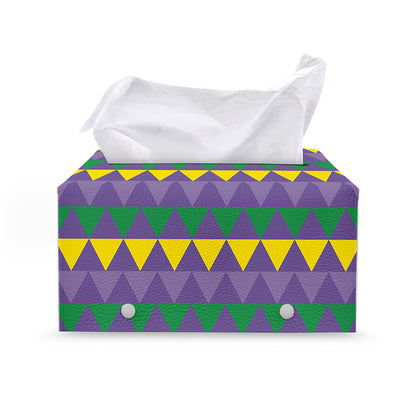 Geometric Mardi Gras Pattern Print Leather Tissue Box Cover
