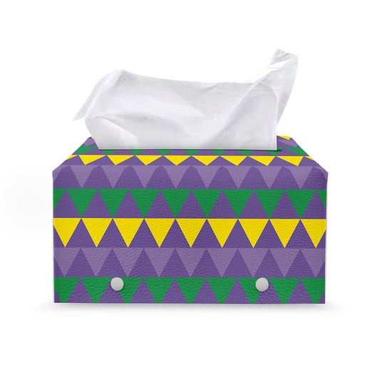 Geometric Mardi Gras Pattern Print Leather Tissue Box Cover