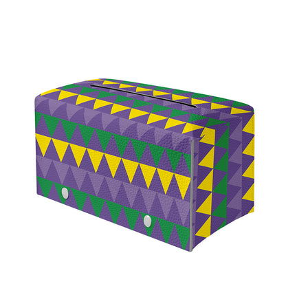 Geometric Mardi Gras Pattern Print Leather Tissue Box Cover