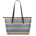 Geometric Mardi Gras Pattern Print Leather Tote Bag With Zipper