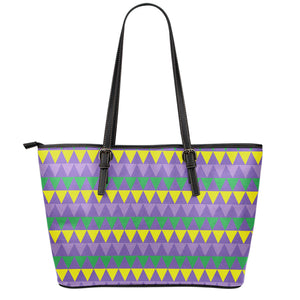 Geometric Mardi Gras Pattern Print Leather Tote Bag