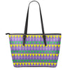 Geometric Mardi Gras Pattern Print Leather Tote Bag