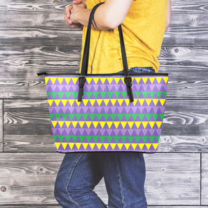 Geometric Mardi Gras Pattern Print Leather Tote Bag