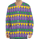 Geometric Mardi Gras Pattern Print Long Sleeve Baseball Jersey